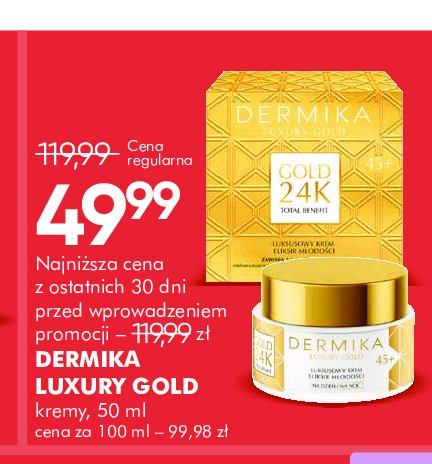 Krem do twarzy eliksir młodości 45+ na dzień i noc Dermika gold 24k promocja w Super-Pharm