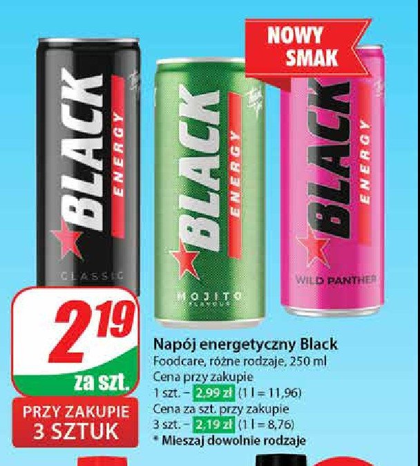 Napój energetyczny wild strawberry Black energy promocja w Dino