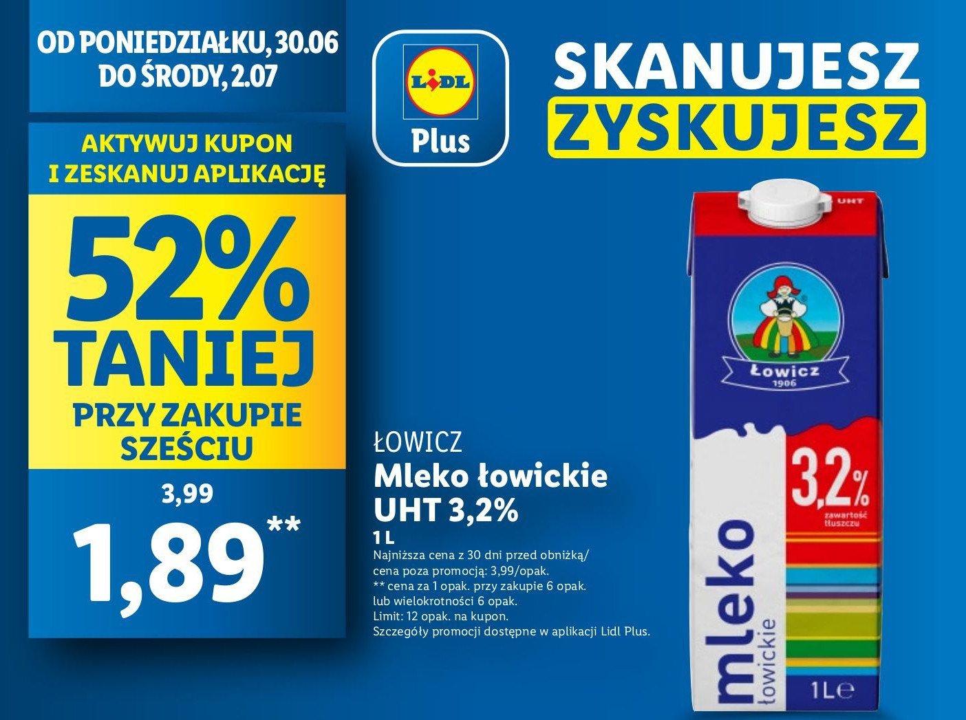 Mleko 3.2% Łowickie promocja