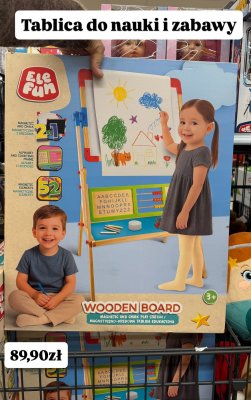 Tablica magnetyczno-kredowa drewniana EleFun Wooden Board 2w1 promocja w Biedronka