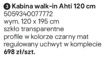 Kabina prysznicowa walk-in Ahti 120 cm promocja w Castorama