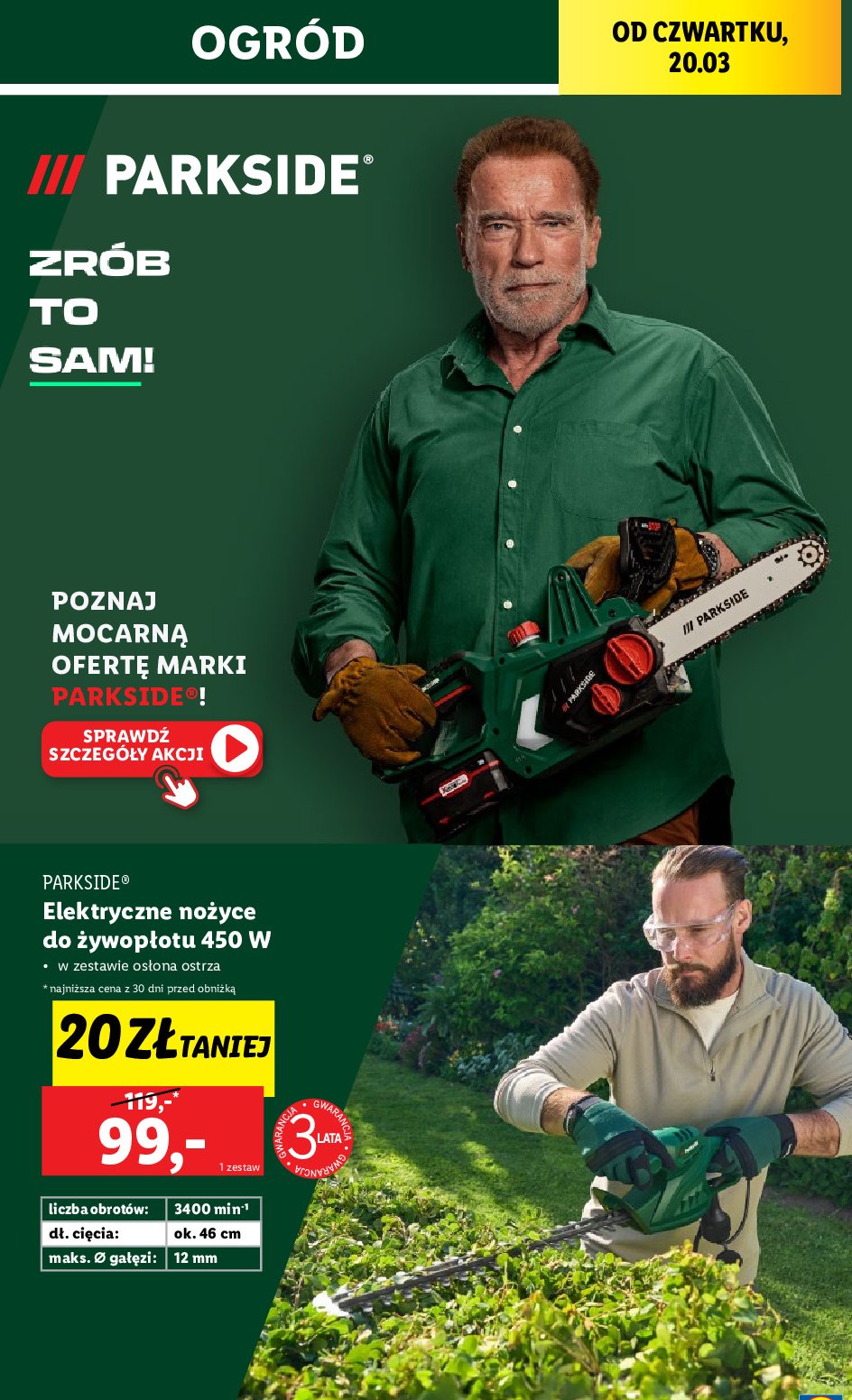 Nożyce elektryczne do żywopłotu 450 w Parkside promocja w Lidl