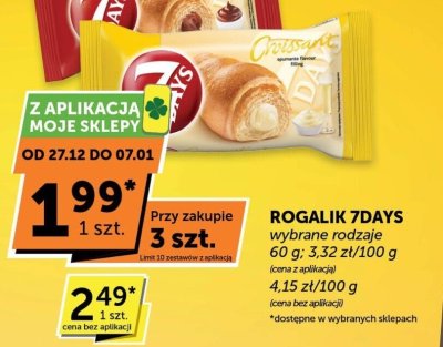 Rogalik 7Days Croissant różne rodzaje 60 g 3,32 zł/100 g lub 4 szt. 4,15 zł/100 g promocja w ABC