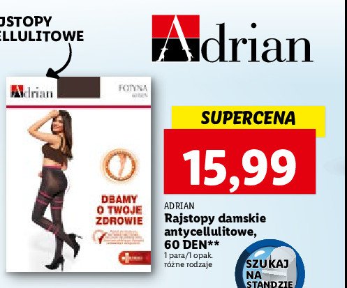 Rajstopy damskie antycellulitowe 60 den fotyna 3 nero Adrian promocja