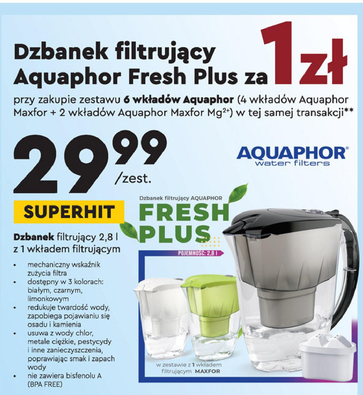 Dzbanek filtrujący fresh 2.8 l limonkowy Aquaphor promocja