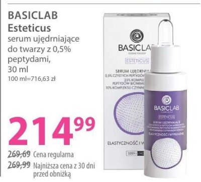 Serum BASICLAB Esteticus serum ujędrniające do twarzy z 0,5% pepydami promocja w Hebe