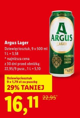 Piwo Argus Lager Dziewięciosztuktub promocja w Lidl