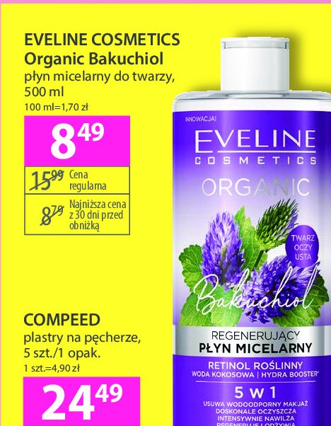 Płyn micelarny regenerujący z bakuchiolem EVELINE ORGANIC promocja