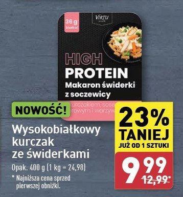 Makaron świderki z soczewicy Virtu high protein promocja w Aldi