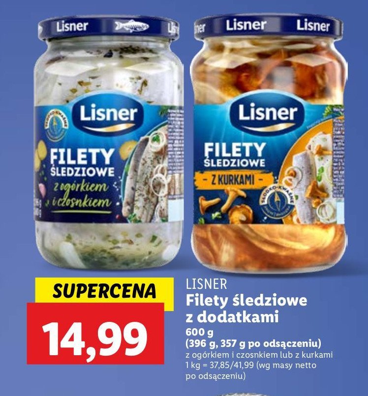 Filety śledziowe z ogórkiem i czosnkiem Lisner promocja w Lidl