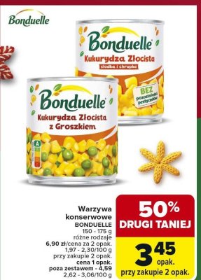 Warzywa konserwowe Bonduelle Kukurydza Złocista z Groszkiem 150-175g promocja w Carrefour