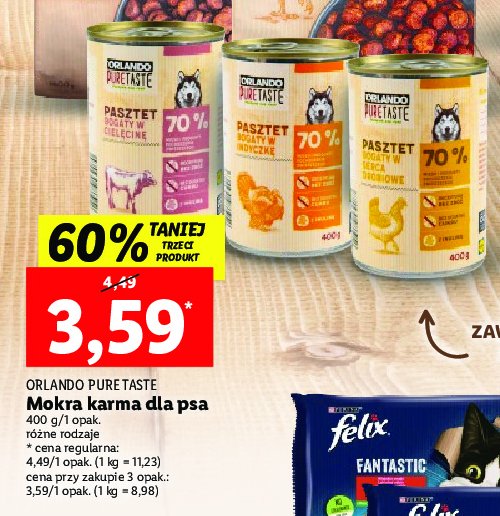 Karma dla psa kurczak Orlando pure taste promocja w Biedronka