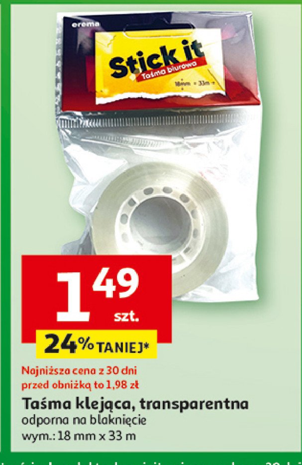 Taśma klejąca 18 x 33 transparetna Erema promocja w Auchan