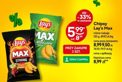 Chipsy Lay's Max Karbowane różne rodzaje promocja w Żabka