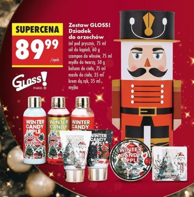 Zestaw GLOSS! Dziadek do orzechów żel pod prysznic, sól do kąpieli, szampon do włosów, mydło do twarzy, balsam do ciała, masło do ciała, krem do rąk, myjka promocja w Biedronka