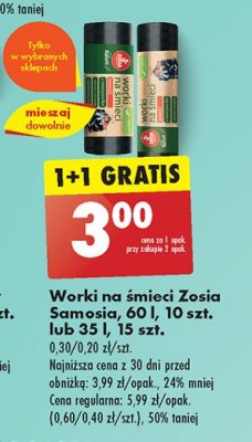 Worki na śmieci z taśmą 35l zapach zielonej herbaty Zosia samosia promocja