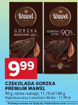 Czekolada gorzka premium, różne rodzaje Wawel promocja w Stokrotka