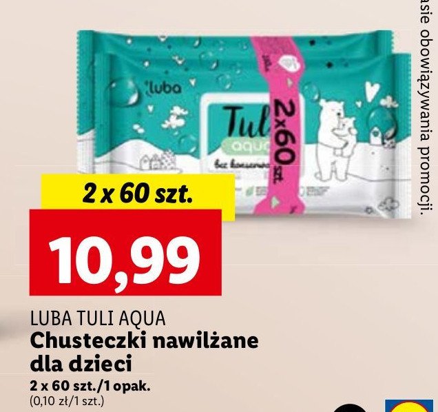 Chusteczki nawilżane aqua LUBA TULI promocja