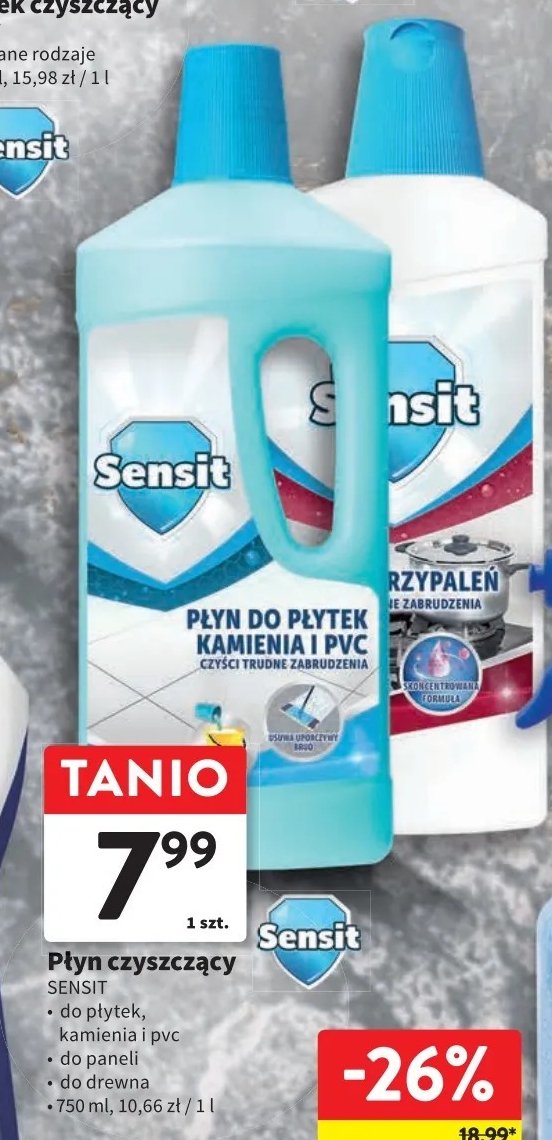 Płyn do paneli czyści i pielęgnuje Sensit promocja w Intermarche