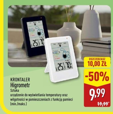 Higrometr KRONTALER - Sztuka urządzenie do wyświetlania temperatury oraz wilgotności w pomieszczeniach z funkcją pamięci (min./maks.) promocja w Aldi