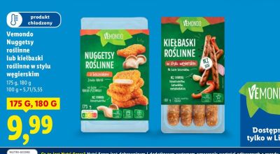 Nuggetsy roślinne lub kiełbaski roślinne w stylu węgierskim Vemondo promocja w Lidl
