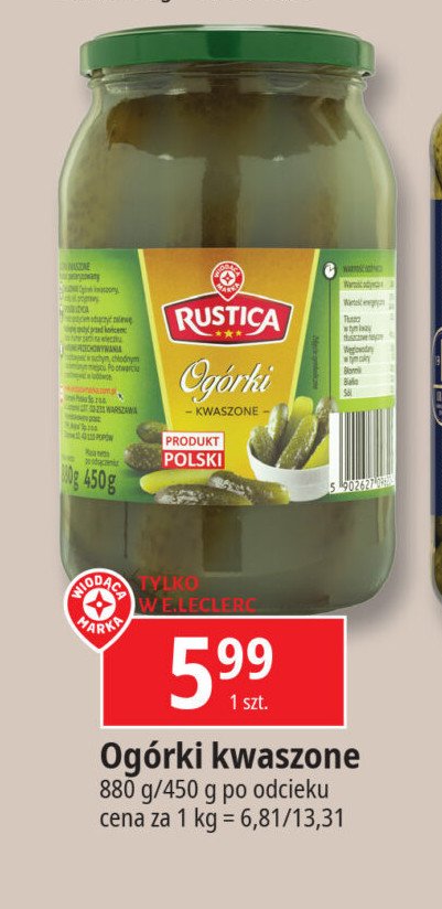 Ogórki kwaszone Wiodąca marka rustica promocja