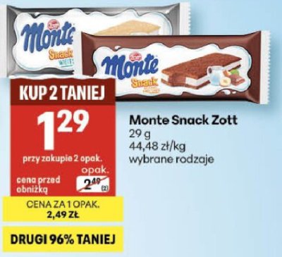 Monte Snack Zott 29g wybrane rodzaje promocja w Delikatesy Centrum