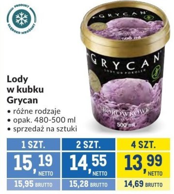 Lody w kubku Grycan różne rodzaje promocja w Makro