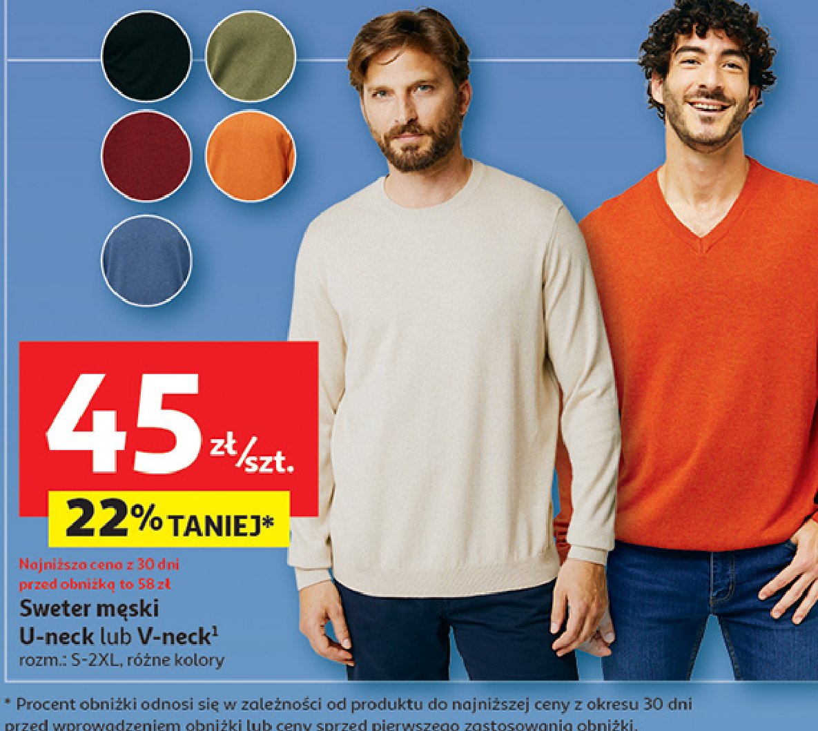 Sweter męski u-neck s-xxl Auchan inextenso promocja