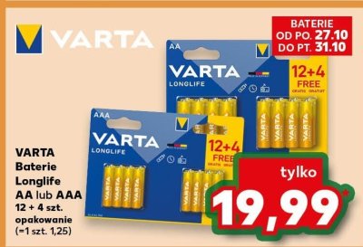 Baterie Varta Longlife AA 12+4 szt. promocja w Kaufland