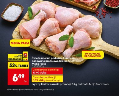 Świeże podudzie kurczaka pakowane próżniowo Kraina Mięs Mega Paka promocja w Biedronka