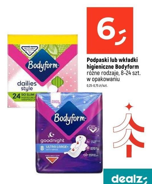 Podpaski dailies style so slim Bodyform promocja w Dealz