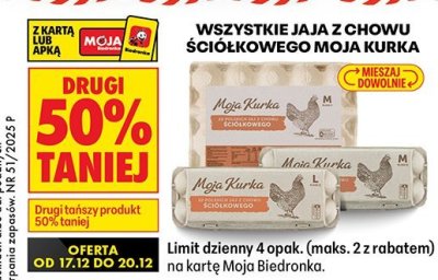 Jaja z chowu ściółkowego DRUGIE -50% promocja w Biedronka