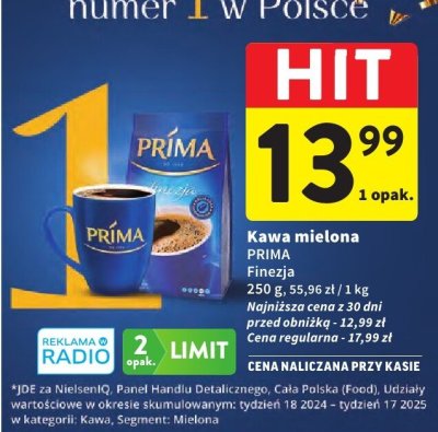 Kawa mielona PRIMA Finezja promocja w Intermarche