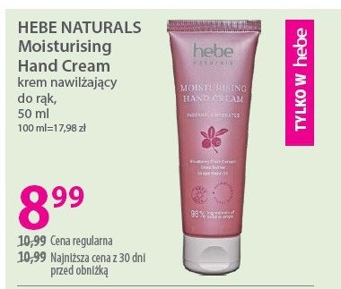 Krem do rąk nawilżający HEBE NATURALS promocja w Hebe