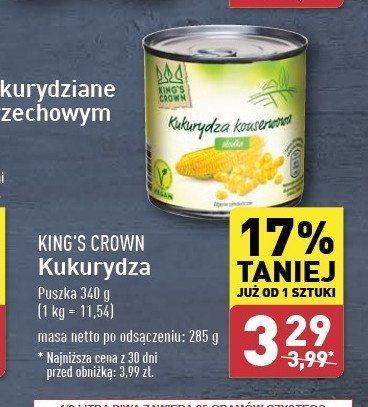 Kukurydza konserwowa King's crown (aldi) promocja