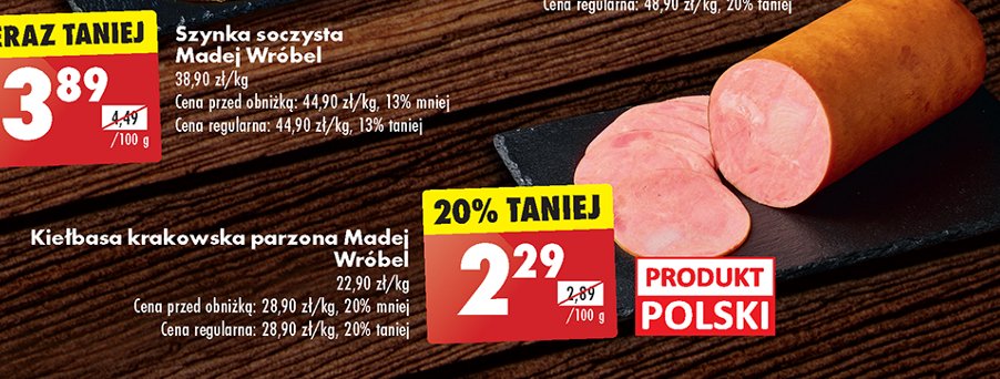 Kiełbasa krakowska parzona Madej & wróbel promocja