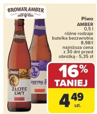 Piwo AMBER 0,5l różne rodzaje butelka bezwzrotna promocja w Carrefour