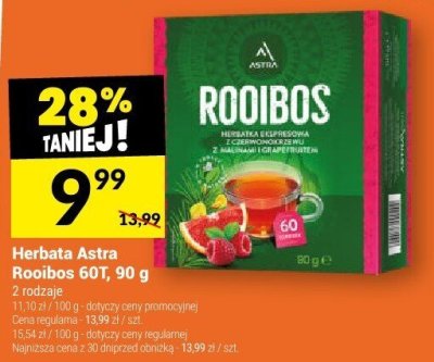 Herbata Astra Rooibos 60T, 90 g promocja w Twój Market