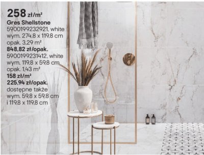 Płytki Gres Shellstone white 274.8x119.8 cm promocja w Castorama
