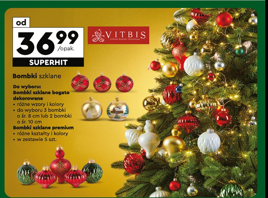 Bombki szklane premium Vitbis promocja w Biedronka