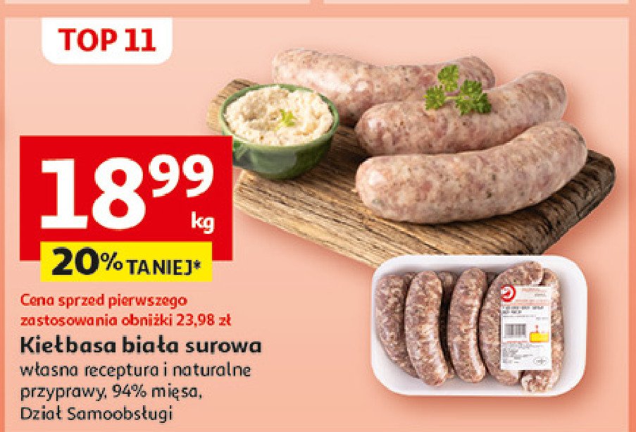 Kiełbasa biała surowa Auchan różnorodne (logo czerwone) promocja