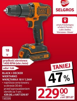 Wiertarka wkrętarka 18V 1.5Ah promocja w Selgros