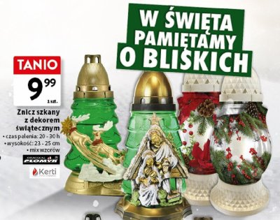 Znicz szklany z dekorem świątecznym promocja w Intermarche