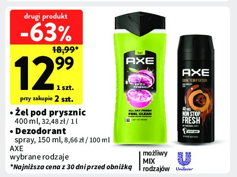 Zel pod prysznic Axe epic fresh promocja w Intermarche