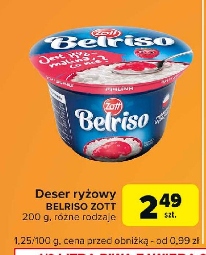 Ryż na mleku malinowy Zott belriso promocja w Carrefour Express