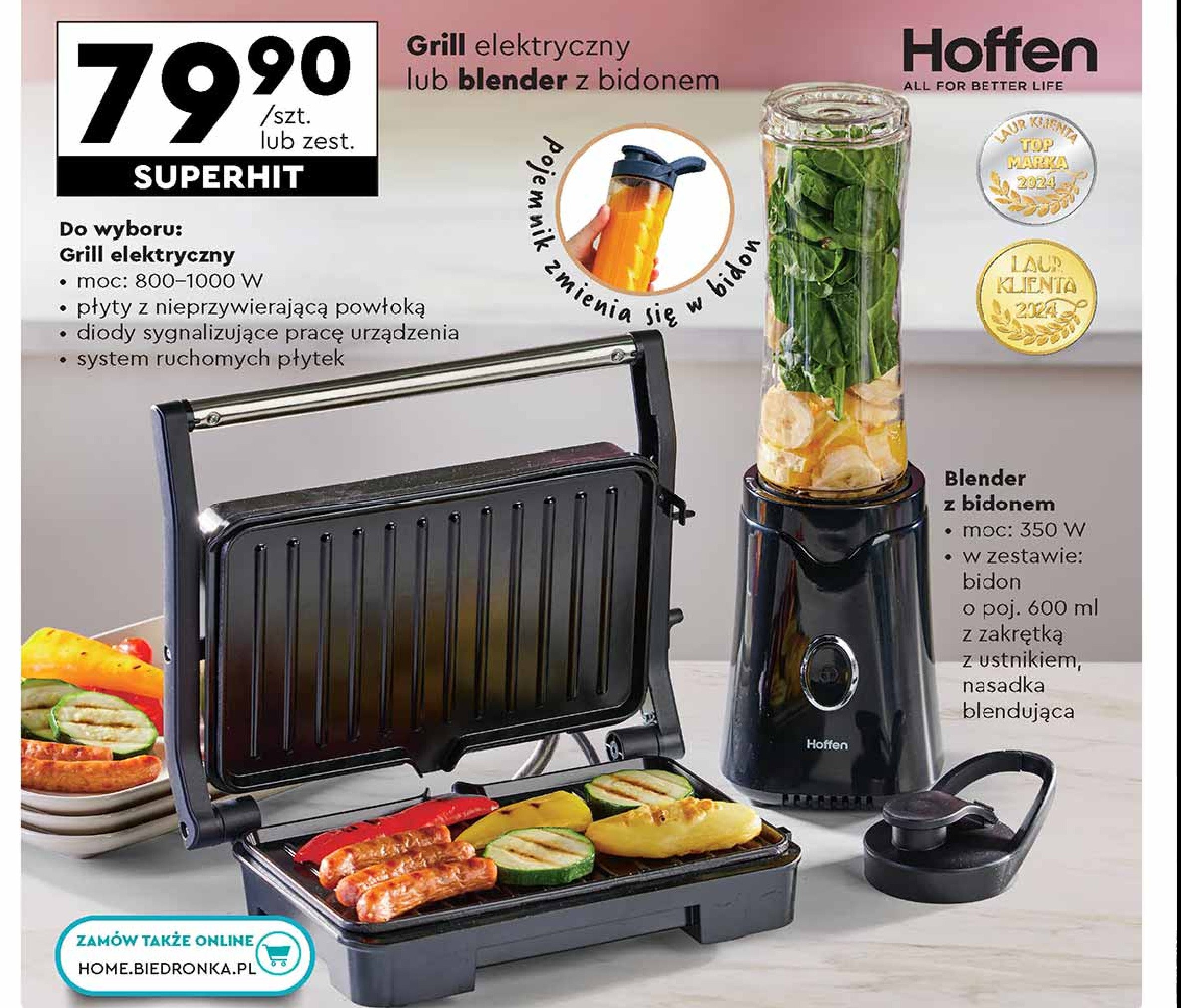 Grill elektryczny 800-1000 w Hoffen promocja w Biedronka