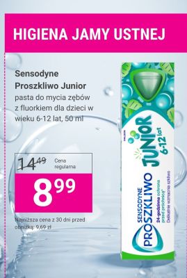 Pasta do zębów Sensodyne Proszliwo Junior z fluorkiem dla dzieci 6-12 lat promocja w Hebe