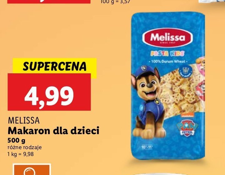 Makaron dla dzieci psi patrol Melissa pasta kids promocja w Lidl