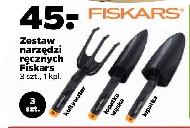 Zestaw narzędzi ręcznych: kultywator + łopatka wąska + łopatka Fiskars promocja